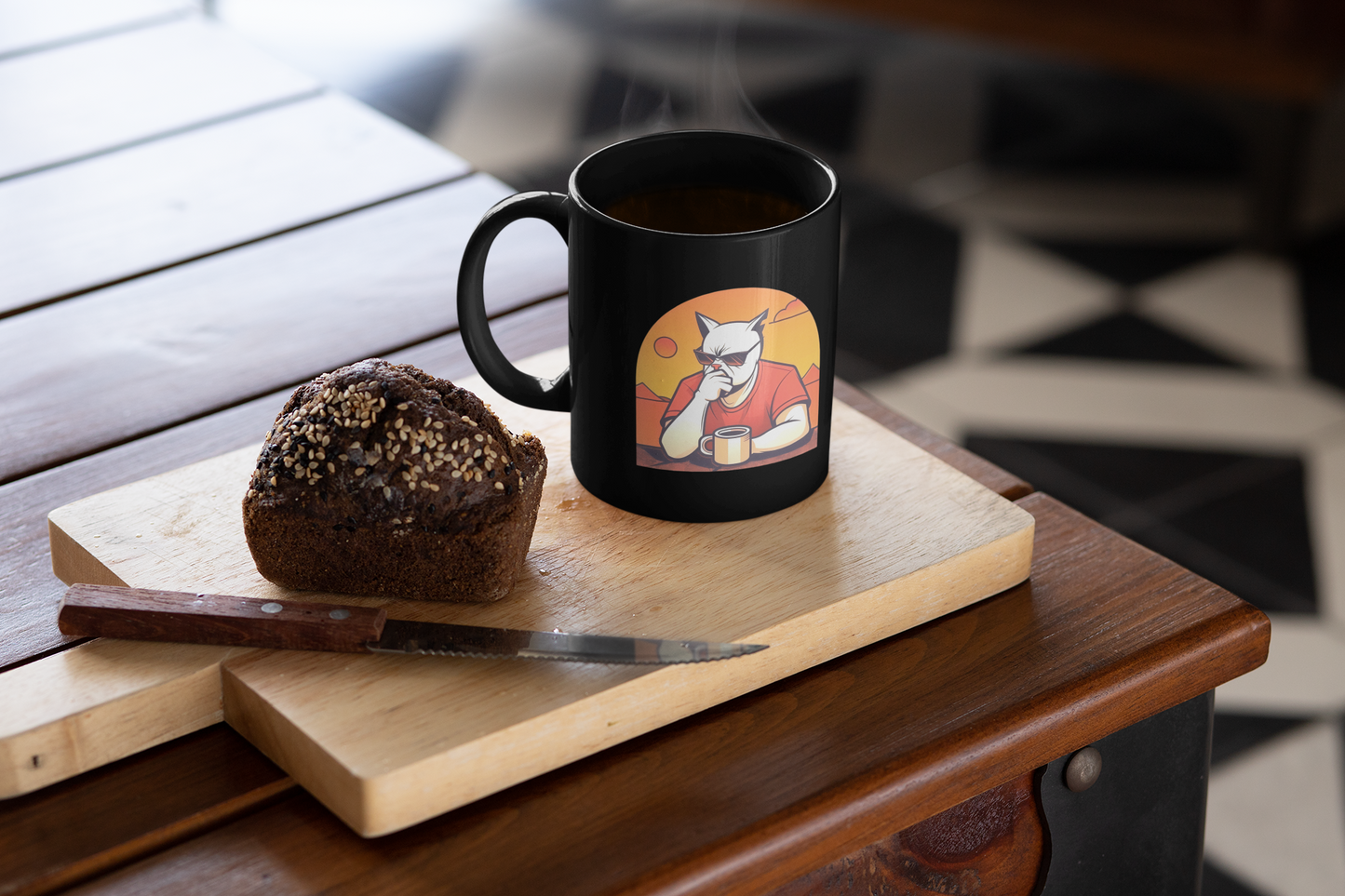Cool Cat Mug – Sunset Coffee Vibes