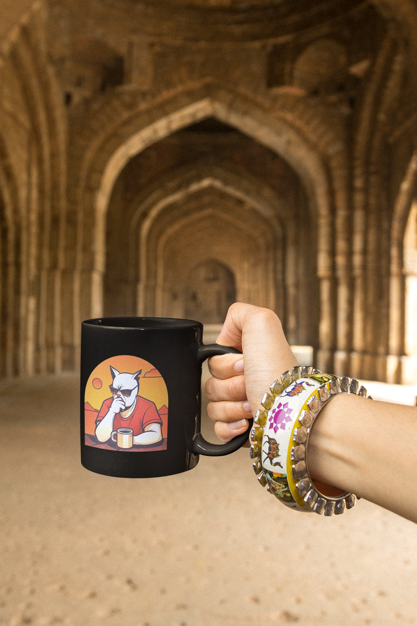Cool Cat Mug – Sunset Coffee Vibes